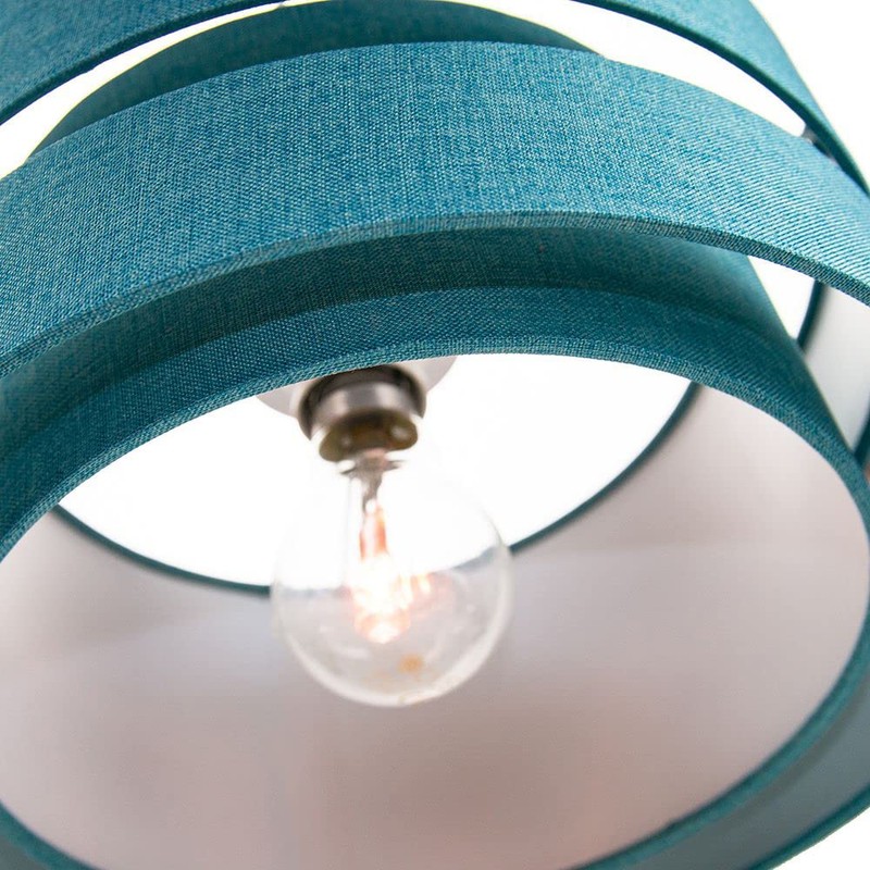 Contemporary Quality Teal Linen Fabric Triple Tier Ceiling Pendant Light
