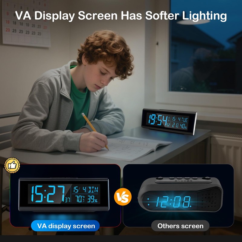 Seutgjie LED Digital Clock, Digital Desk Clock with RGB Light