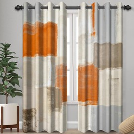 Kzzfqxb Orange Beige White Abstract Curtains for Living Room, Modern Print Window Drapes, Warm Color Geometric Plaid Themed Machine Washable Curtains for Home Decor,2 Panels,Each W42 xL63