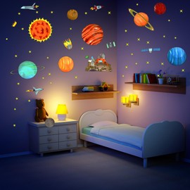 Space Wall Stickers for Kids - Solar System Planet Wall Decals, Kids Room S pace Wallpaper, Outer Space Themed Décor for Bedroom, Nursery Playroom