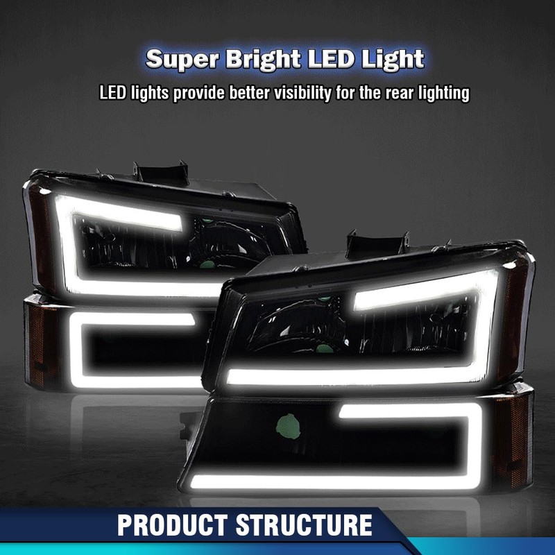 PIT66 LED DRL Headlight Assembly Compatible with Chevy Silverado 2003-2006