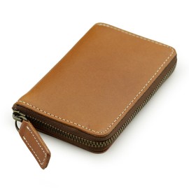 Abies L.P. Made In Japan Tochigi Cowhide Leather Round Zippered Coin Purse Genuine Leather Wallet - brown -