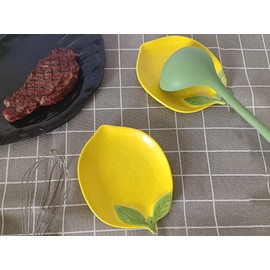 Ceramic Spoon Rest for Stove Top, Cute Spoon Rest for Kitchen Counter, Cooking Spoon Holder for Kitchen Counter, Utensil Rest for Spoon Spatula Ladle or Tong (Yellow Lemon)