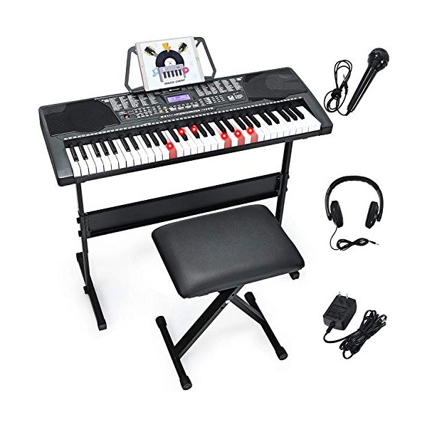 Costzon 61-Key Electronic Keyboard Piano w/Lighted Keys, Built-in Speakers, Recorder,