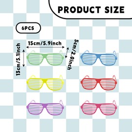 Bojueshaw 6pcs Neon Shutter Shades Glasses,80s Party Glasses,Retro Disco Sunglasses for Costume Parties, Photo Booth Props & Festival Accessories