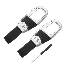 sourcing map Car Key Chain, Detachable Round Clip Leather Keychain Metal Buckle Keys Holder with Leather Texture Strap for Men and Women with Screwdriver(Silver, Pack of 2)