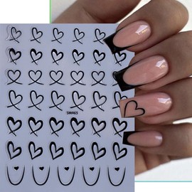 6 Sheets Valentine's Day Nail Stickers for Nail Art, 3D White Black Pink Heart Nail Decals Self-Adhesive Nail Design Love Hearts Nail Art Stickers Valentine’s Day Nail Art Decorations Supplies