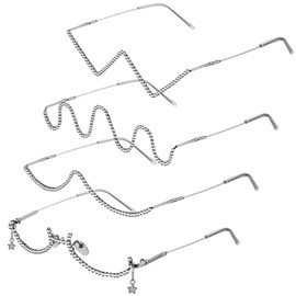 Kanayu 4 pcs No Lens Diamond Glasses Frame V shape Rhinestone Sunglasses Half Frame Crystal Metal Eyeglasses for Women (Silver)