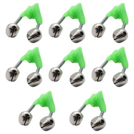 Yinluluna 8Pcs Plastic Fishing Rod Alarm Bells, Green Spring Loaded Clip with Extra Loud Alarm Dual Alert Bells for All Kinds of Fishing Rods (Green Clip)