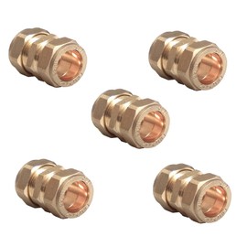 TC 15mm Brass Straight Compression Coupling Connector Fitting for Copper Pipe Pack of 5