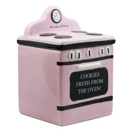 Ebros "Cookies Fresh From Oven!" Ceramic Vintage Pink Oven Cookie Jar With Seal Tight Lid Decorative 7.25"Tall Kitchen Accessory Figurine