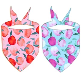 Fall Dog Bandanas for Boy Girl, 2 Pack Premium Durable Square Dog Costumes Bandanas for Large Dogs, Unique Design Style Adjustable Kerchief, Watercolor Fruit