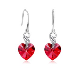 CRYSLOVE Angel Wing Earrings for Women 925 Sterling Silver Heart Dangle Drop Earrings with Red Crystals,Jewellery Gifts for Wife Mum