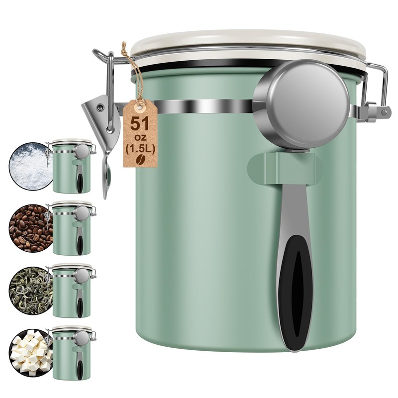 4PCS Coffee Storage Canister 1.5L 51OZ Double Airtight Coffee Beans