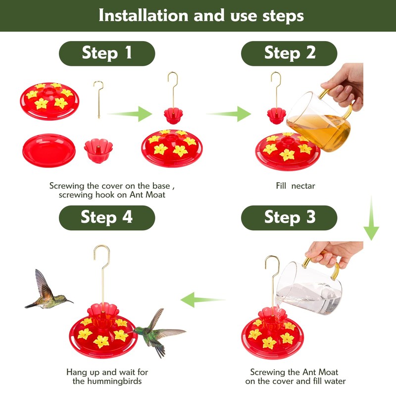 Plastic Hummingbird Feeders for Outdoors Hanging Ant and Bee Proof,