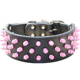haoyueer Studded Leather Dog Collar 2" Wide for Medium Large Dogs Pit Bull Mastiff Bully Boxer (XL, Black)