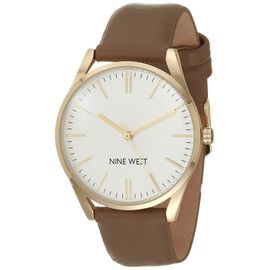 Nine West Women's Japanese Quartz Dress Watch with Faux Leather Strap, Brown, 18 (Model: NW/1994SVTN)