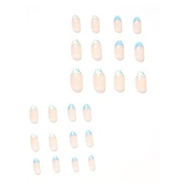 Fake Nails Short Press on Acrylic Nails,Press on Nails Glossy French Almond Press on False Nails for Women -24pcs-12size