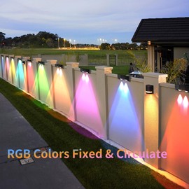 Gtliba Solar Fence Lights Outdoor 10 Colors, Warm White & RGB Solar Wall Lights, 12 Modes Deck Lights IP65 Waterproof Lighting for Railing, Wall, Deck, Step (Two Lights 2pack)