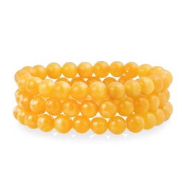 Bling Jewelry Gemstone Set of 3 Honey Yellow Jade Quartz Round Bead Ball 8MM Stacking Stretch Bracelet for Women Teen Unisex Strand