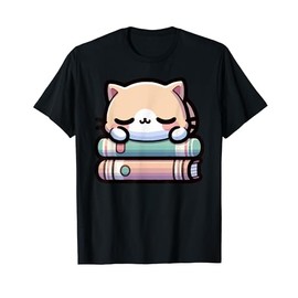 Catnap Kawaii Style Cat Taking a Nap on Top of Some Books T-Shirt