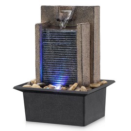 Amootek Tabletop Fountain Relaxing Tabletop Waterfall Fountain with Natural River Rocks & Color-Changing LED Lights - Indoor Zen Office/Home Decor Water Feature, 6.3"x 5.12"x 8.66"