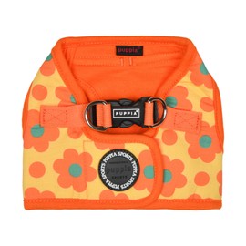 Puppia Bacopas Dog Vest Harness B (Step-in) Fashionable Flower Pattern Spring Summer Harness for Small and Medium Dogs, Orange, Medium