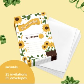 Desert Cactus Sunflower 1 Invitations (25 ct.) Invite Cards Happy Birthday Invitations Invite Cards With Envelopes Girls Boys Kids Party (25ct)