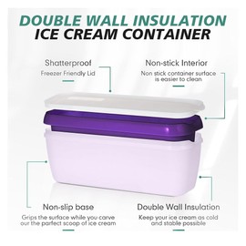 KiRYu Purple Lavender Long Thin Luxail Ice Cream Container, 1.5 Quart, Non Slip Base, Stackable, 28x9.5x10 cm/11.02x3.74x3.94 inch