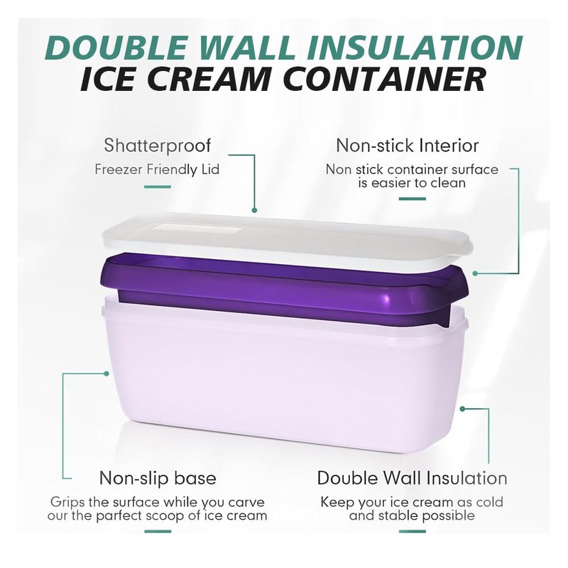 KiRYu Purple Lavender Long Thin Luxail Ice Cream Container, 1.5