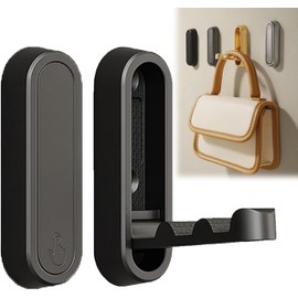 KEEYOYOBE 2PC Foldable Wall Hooks - Gold Coat Hooks for Closet, Door & Bathroom | Heavy Duty Folding Hangers for Hanging Coats, Belts, Backpacks, Towels | Space-Saving Wall Hook Set (Black, 2Pack)