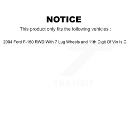 Transit Auto Front Disc Brake Rotors Hub Assembly And Semi-Metallic Pads Kit Replacement For 2004 Ford F-150 RWD With 7 Lug Wheels 11th Digit Of Vin Is C K8F-100679