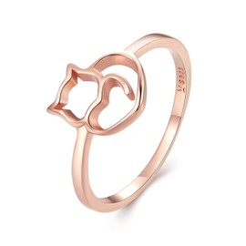 WOSTU Black Cat Ring for Women 925 Sterling Silver Kitty Cat Ring Pet Dainty Ring Wrap Stacking Statement Rings Animal Ring for Cat Lover Women Girl, Sterling Silver, No Gemstone