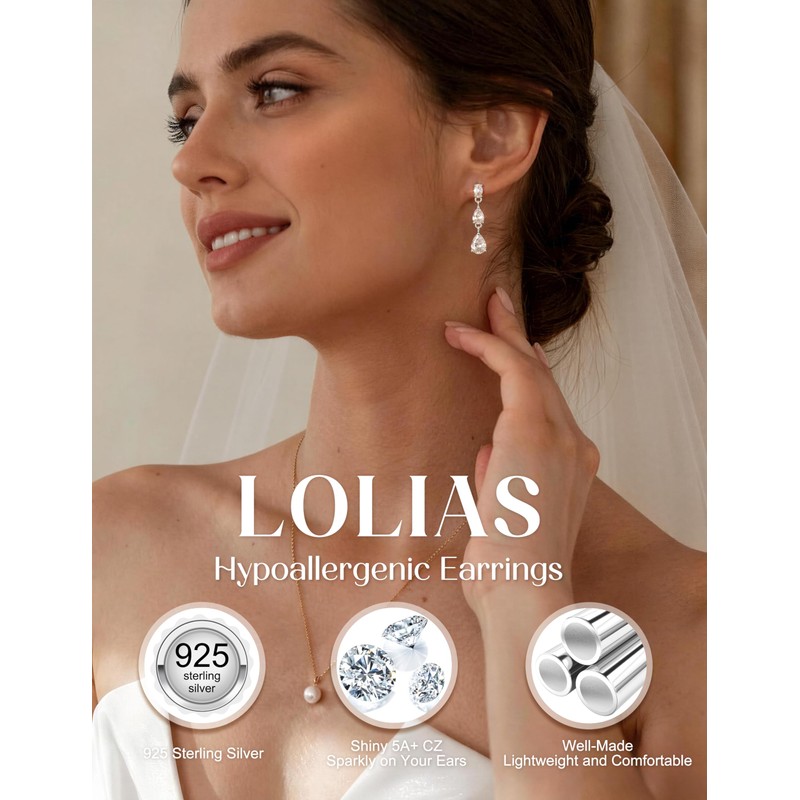 LOLIAS 925 Sterling Silver Dangle Earrings for Women Hypoallergenic CZ