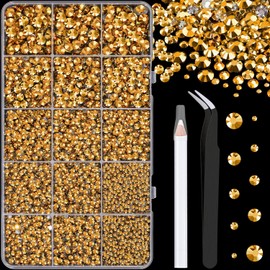 16000Pcs Resin Rhinestones with Tweezers for Crafting, Gold 2-6mm Mixed Sizes Flatback Gems, Bedazzling Crystal for DIY Crafts Clothing Tumblers Mugs Shoes Fabric Nail Art