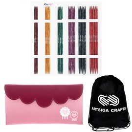 KnitPro Dreamz Starter Set 8 inch DPN Knitting Needles Size 1.5, 2.5, 4, 6, 7, 8 with Fabric Case with Project Bag