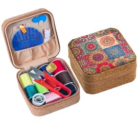 Sewing Box,Portable Travel Sewing Kit ，Vintage Soft Wood Print Sewing Kit,Mini Sewing Kits Storage Box,with 11 Color Thread, Scissors, Needles, Tape Measure and Other Accessories (Sunflower)