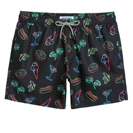 maamgic Mens Swim Trunks 5" Quick Dry Beach Shorts Bathing Suits with Mesh Lining Pockets Black Fruit Drink Medium