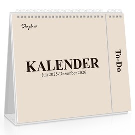 SKYDUE Desk Calendar 2026, Calendar from Jul 25 to Dec. 26, Desk Calendar for Standing, Monthly Calendar 2025 with Month to View, Tear-Off List, 27 x 23 x 7.8 cm, School Year Calendar (Beige)