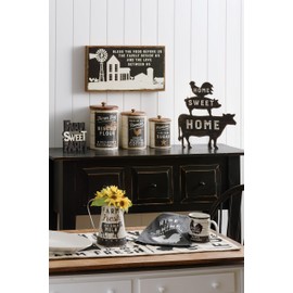 Primitives by Kathy 39406 Black and White Cotton Dish Towel, 28" Square, Rise and Shine