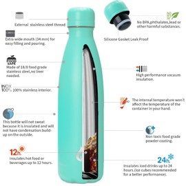 BJPKPK Stainless Steel Water Bottles 17oz Insulated Water Bottle for Travel,Turquoise