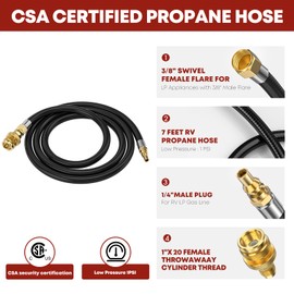 GasXpert 7 FT Propane Quick Connect Hose for RV to Gas Grill, Propane Quick Connect Fittings for 1 LB Throwaway Bottle Connects 1 LB Portable Appliance to RV 1/4" Female Quick Disconnect