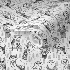 Removable Wallpaper 6ft x 2ft - Owls Black White Small Illustration Bird Owl Nursery Custom Pre-Pasted Wallpaper by Spoonflower