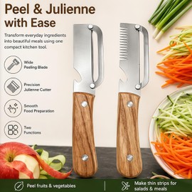 Cuchillo Pelador Multifuncional - Pelador de Verduras con Mango de Madera y Abrebotellas, Rallador Manual de Acero Inoxidable para Frutas y Verduras