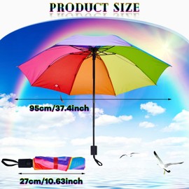 Amylove 2 Pieces 8 Rib Rainbow Umbrella Compact Tri Folded Umbrella Portable Kids Beach Umbrella Collapsible Pride Umbrella Rainbow Parasol Travel Umbrella