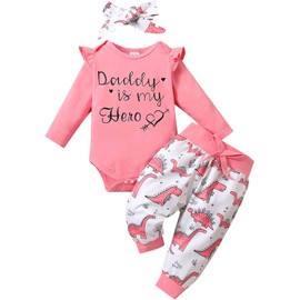 Yvowming Newborn Baby Girl Clothes Infant Baby Ruffle Romper +Pants + Headband Toddler Girl Outfits Set (Peach, 6-12 Months)