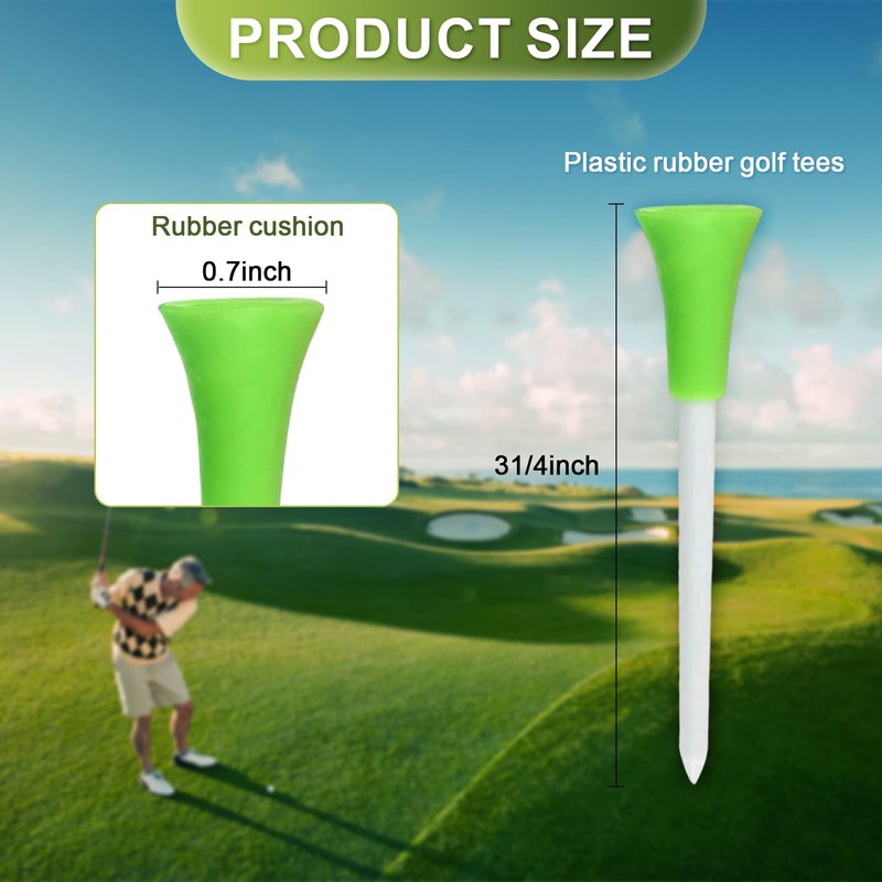 Bliceon 50pcs Golf Tees, Plastic Rubber Cushion Top Long Tees,