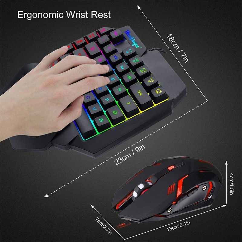 One Hand RGB Gaming Keyboard and Backlit Mouse Combo,USB Wired