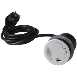 Lumonic SingleBox 1 x Schuko Socket + USB 2.4 A Table Socket Silver I Socket with 230 V in Tower Max. 3600 W I With Drill Hole Size 65 mm Ideal for