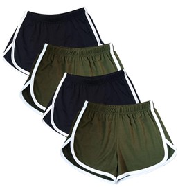 WEBGGER 4 Pack Women's Cotton Yoga Dance Short Pants Sport Shorts Summer Athletic Cycling Hiking Sports Shorts (8, 2 Black + 2 Green)